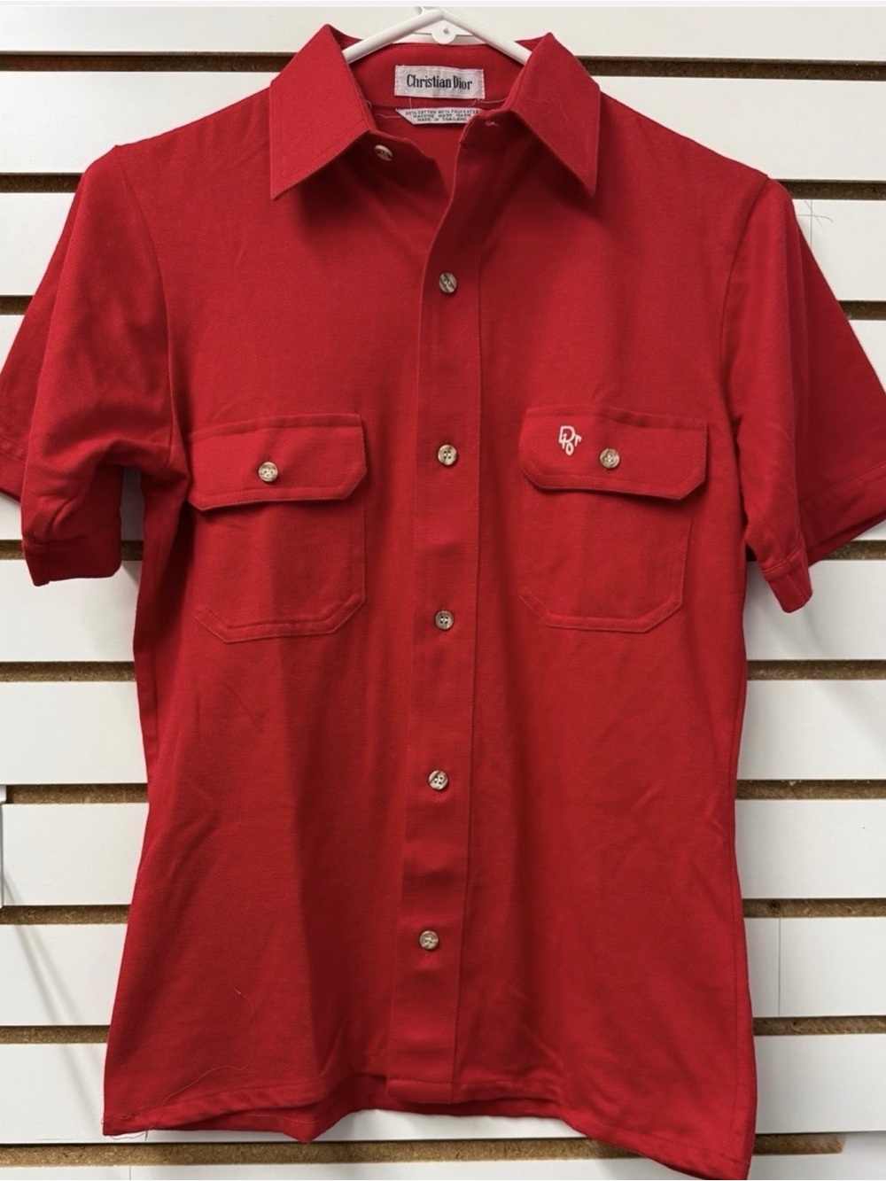 Dior Men’s Red Short-Sleeve Button-Down Shirt with Chest Pockets